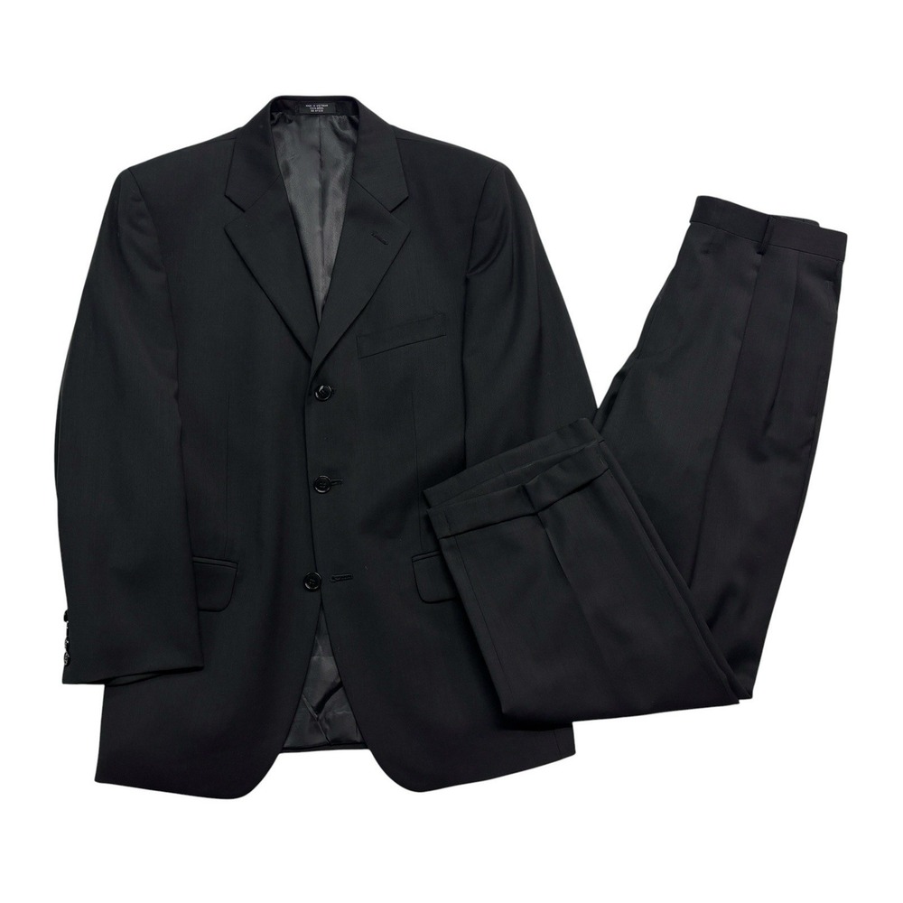 vtg‎ Y2K Albert Nipon 38S 37S 29x27 Black 2pc Pant Suit Relaxed Pleated Cuffed